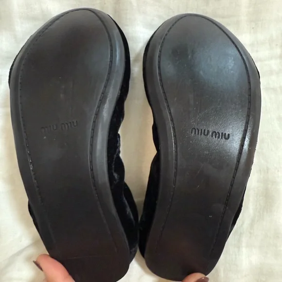 Miu Miu Black Velvet Flats with Bow Detail - Picture 4 of 4